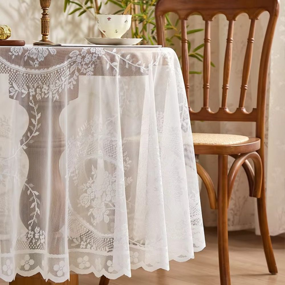 Elegant Sheer Lace Round Tablecloth - Floral Design for Dining & Living Rooms 6