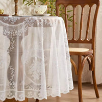 Elegant Sheer Lace Round Tablecloth - Floral Design for Dining & Living Rooms 6
