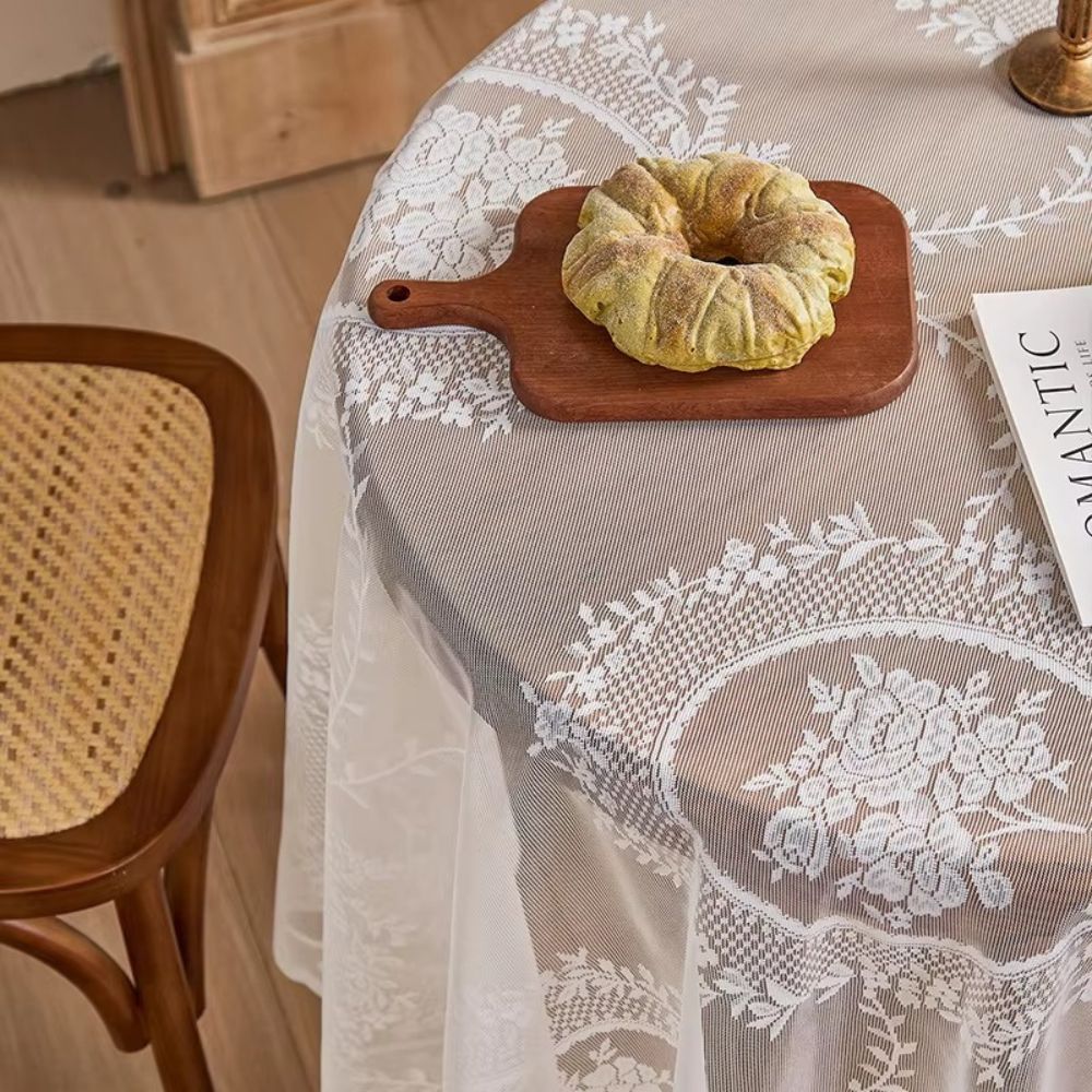 Elegant Sheer Lace Round Tablecloth - Floral Design for Dining & Living Rooms 7