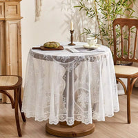 Elegant Sheer Lace Round Tablecloth - Floral Design for Dining & Living Rooms 8