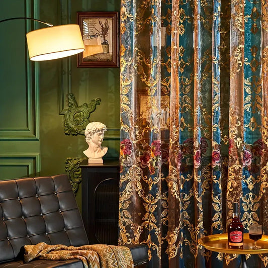 Elegant Vintage Sheer Curtains for Living Room - Jacquard Floral Design 0