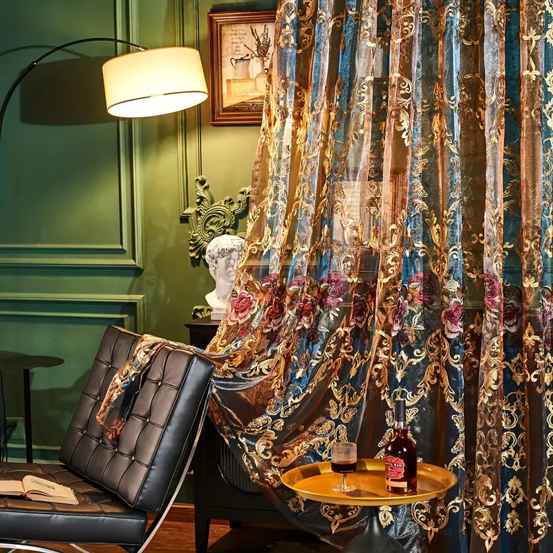 Elegant Vintage Sheer Curtains for Living Room - Jacquard Floral Design 1