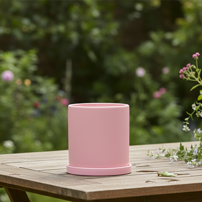 Elegant White Ceramic Flowerpot with Matching Saucer for Home Decor 0