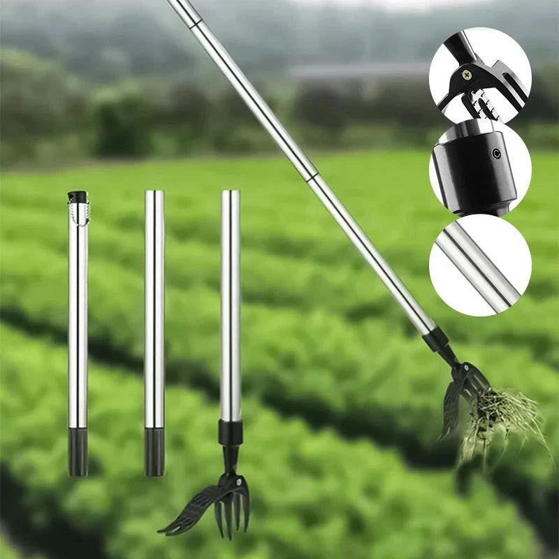 Ergonomic Stainless Steel Weed Puller Tool with Adjustable Long Handle 1