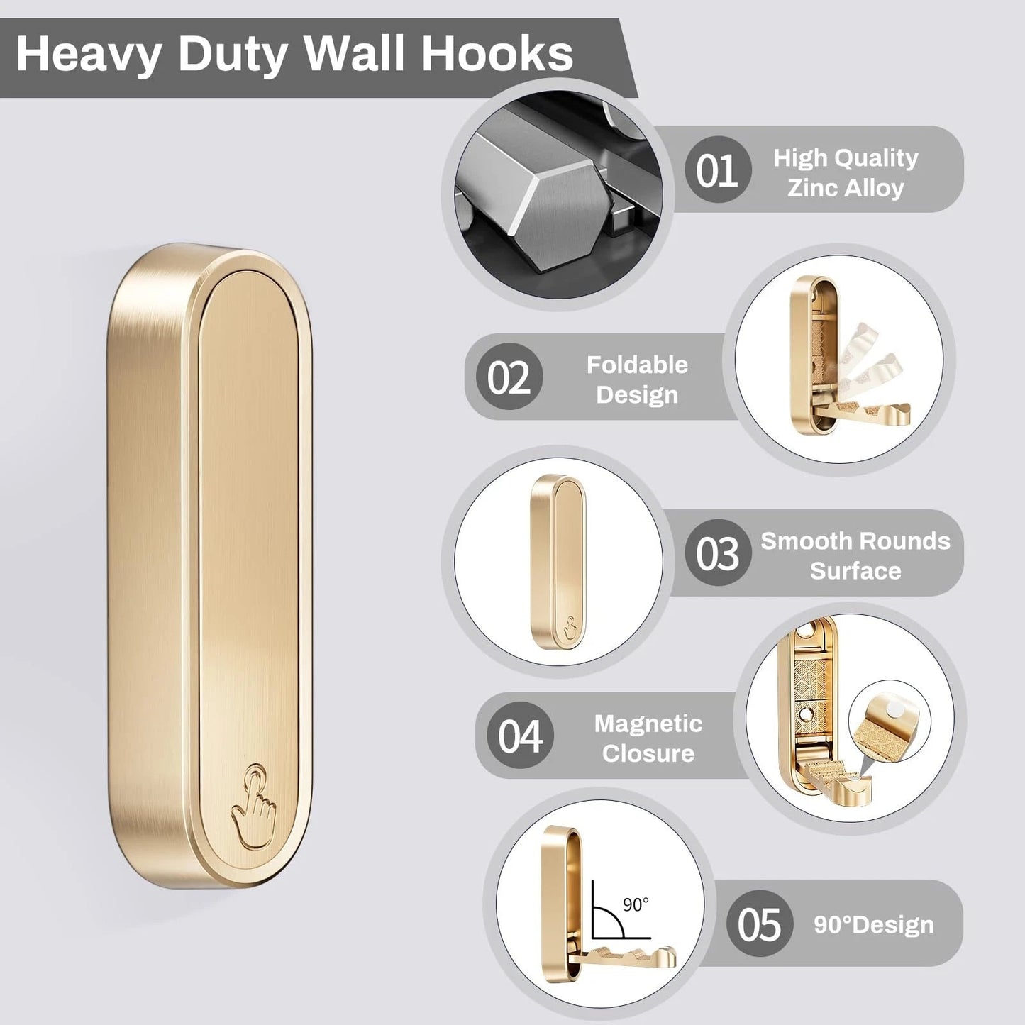Foldable Wall Coat Hook - Space-Saving Zinc Alloy Design for Easy Organization 4
