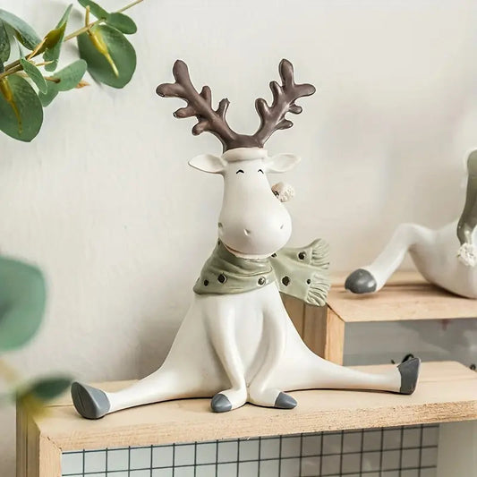 FrostyElk - Handcrafted Holiday Reindeer Figurine with Cozy Scarf, 5.5 in 0