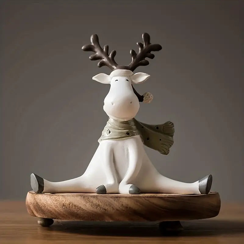 FrostyElk - Handcrafted Holiday Reindeer Figurine with Cozy Scarf, 5.5 in 2