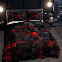 Geomatrix Modern Duvet Cover Set - Neon 3D Grid Print, Queen Size, Soft Microfiber & Cotton Blend 0