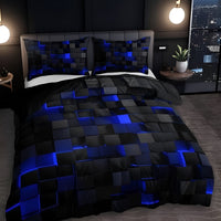 Geomatrix Modern Duvet Cover Set - Neon 3D Grid Print, Queen Size, Soft Microfiber & Cotton Blend 4