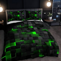 Geomatrix Modern Duvet Cover Set - Neon 3D Grid Print, Queen Size, Soft Microfiber & Cotton Blend 5