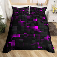 Geomatrix Modern Duvet Cover Set - Neon 3D Grid Print, Queen Size, Soft Microfiber & Cotton Blend 6