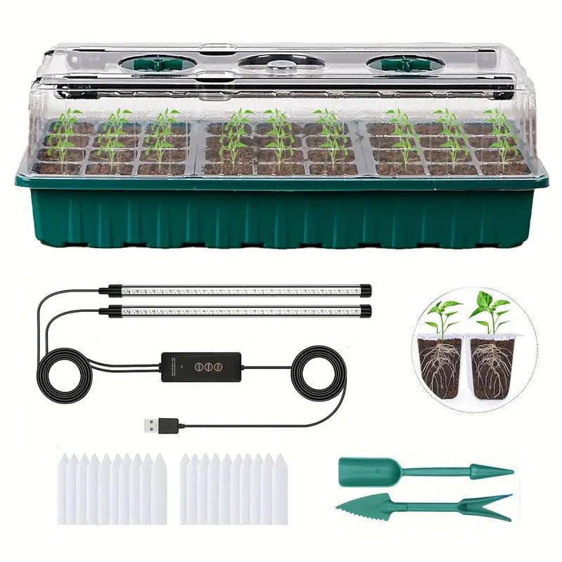 Growmida - 36-Cell Indoor Plant Growing Set with LED Light & Humidity Dome 0