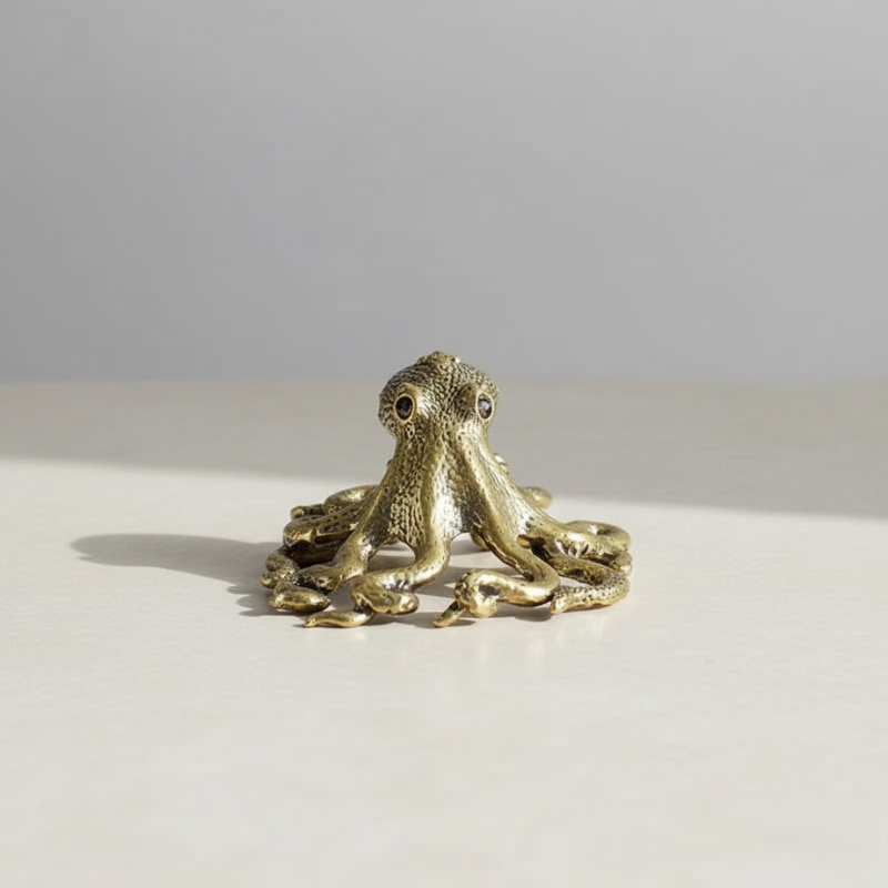 Handcrafted Antique Brass Octopus Sculpture - Unique Ocean-Inspired Home Décor 5