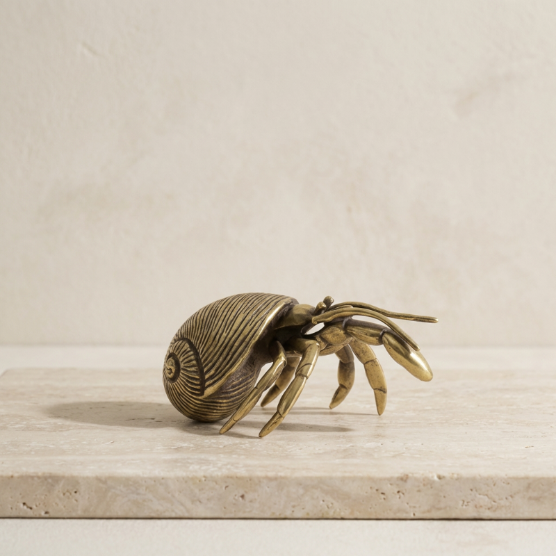 Handcrafted Brass Hermit Crab Figurine - Unique Ocean-Inspired Home Décor 0