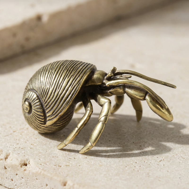 Handcrafted Brass Hermit Crab Figurine - Unique Ocean-Inspired Home Décor 2