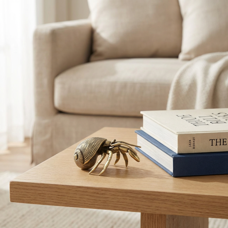 Handcrafted Brass Hermit Crab Figurine - Unique Ocean-Inspired Home Décor 3