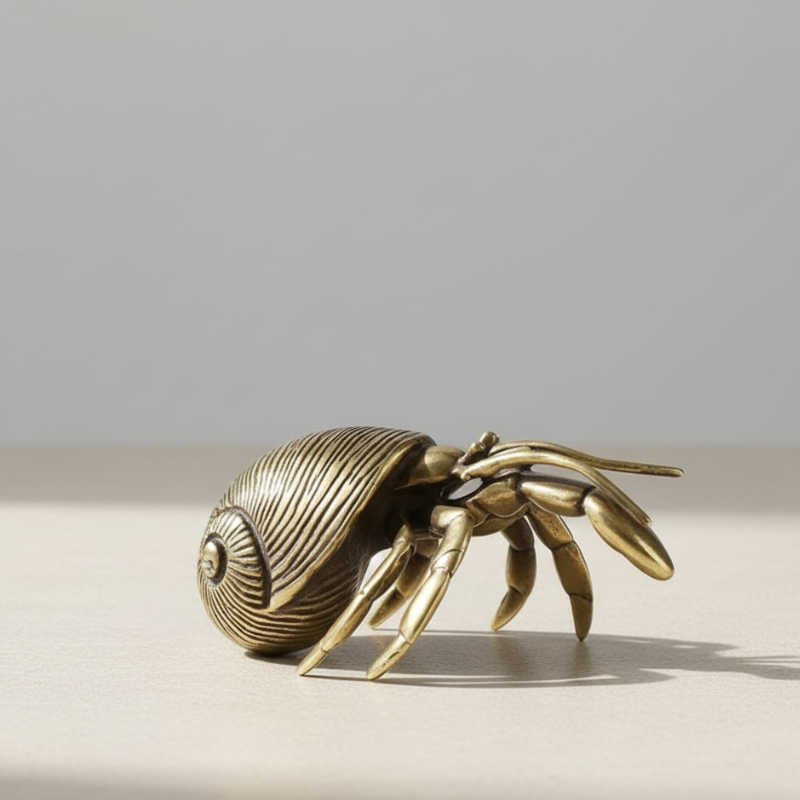 Handcrafted Brass Hermit Crab Figurine - Unique Ocean-Inspired Home Décor 6