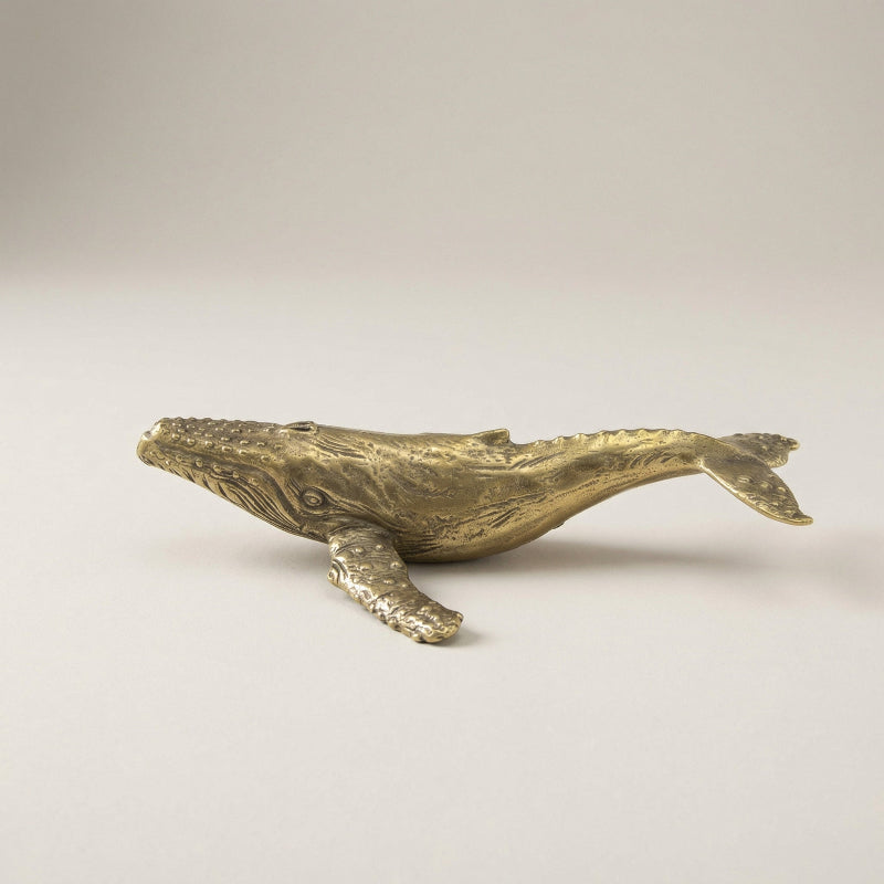 Handcrafted Brass Whale Sculpture - Coastal-Inspired Décor Accent 1