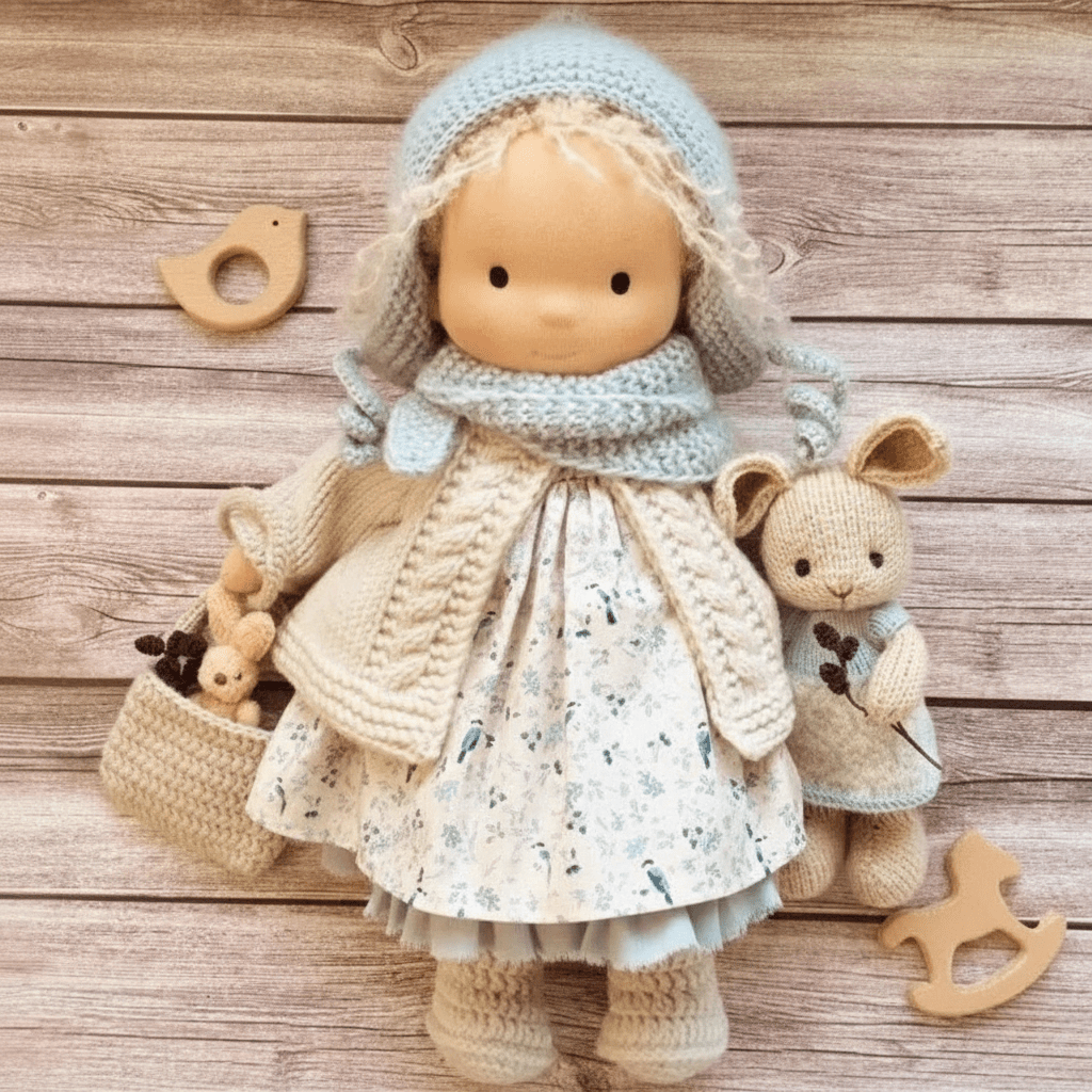 Handmade Cotton Waldorf Doll - Soft Plush Toy for Imaginative Play 28