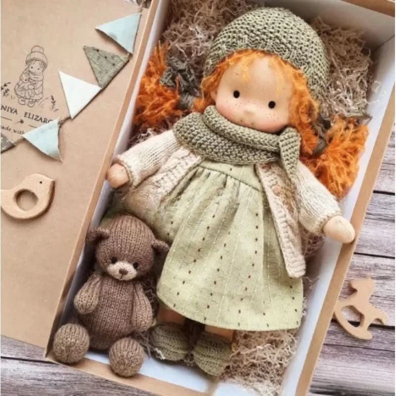 Handmade Cotton Waldorf Doll - Soft Plush Toy for Imaginative Play 30
