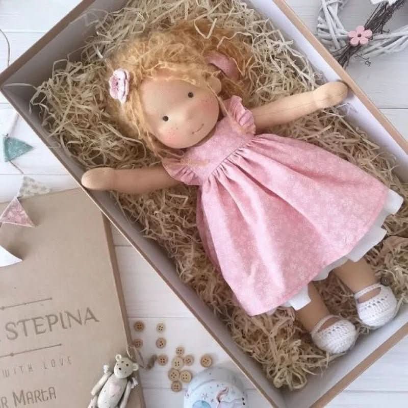 Handmade Cotton Waldorf Doll - Soft Plush Toy for Imaginative Play 32