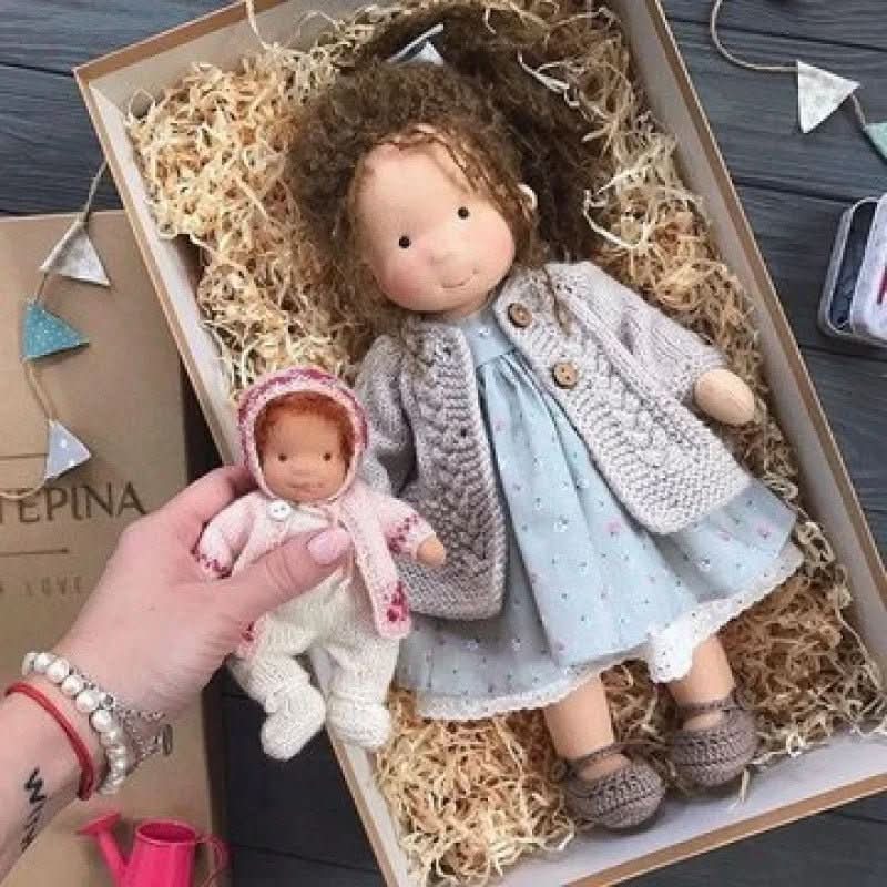 Handmade Cotton Waldorf Doll - Soft Plush Toy for Imaginative Play 34