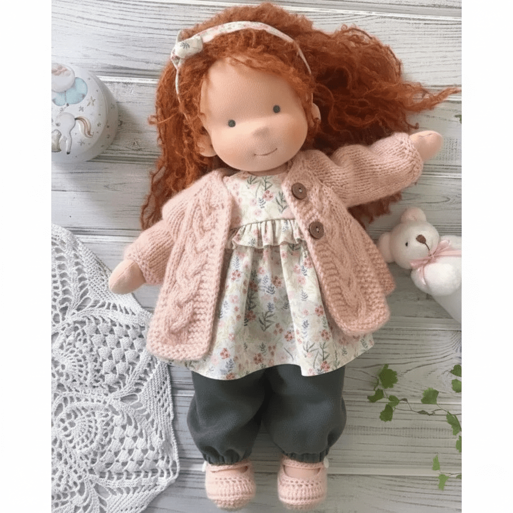 Handmade Cotton Waldorf Doll - Soft Plush Toy for Imaginative Play 35