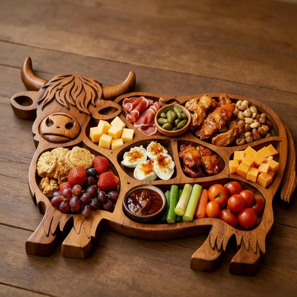 Highland Feast - Large Rustic Cow Charcuterie Board for Meat and Cheese 0