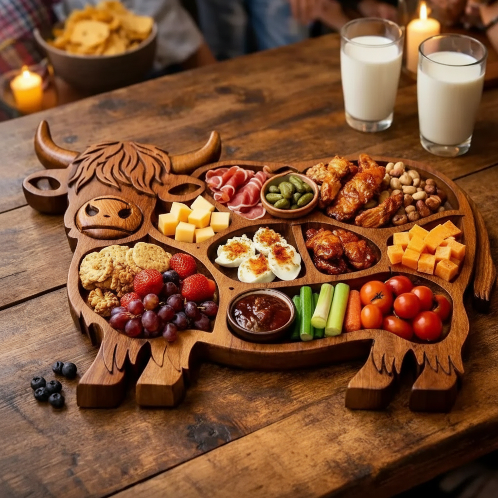 Highland Feast - Large Rustic Cow Charcuterie Board for Meat and Cheese 2