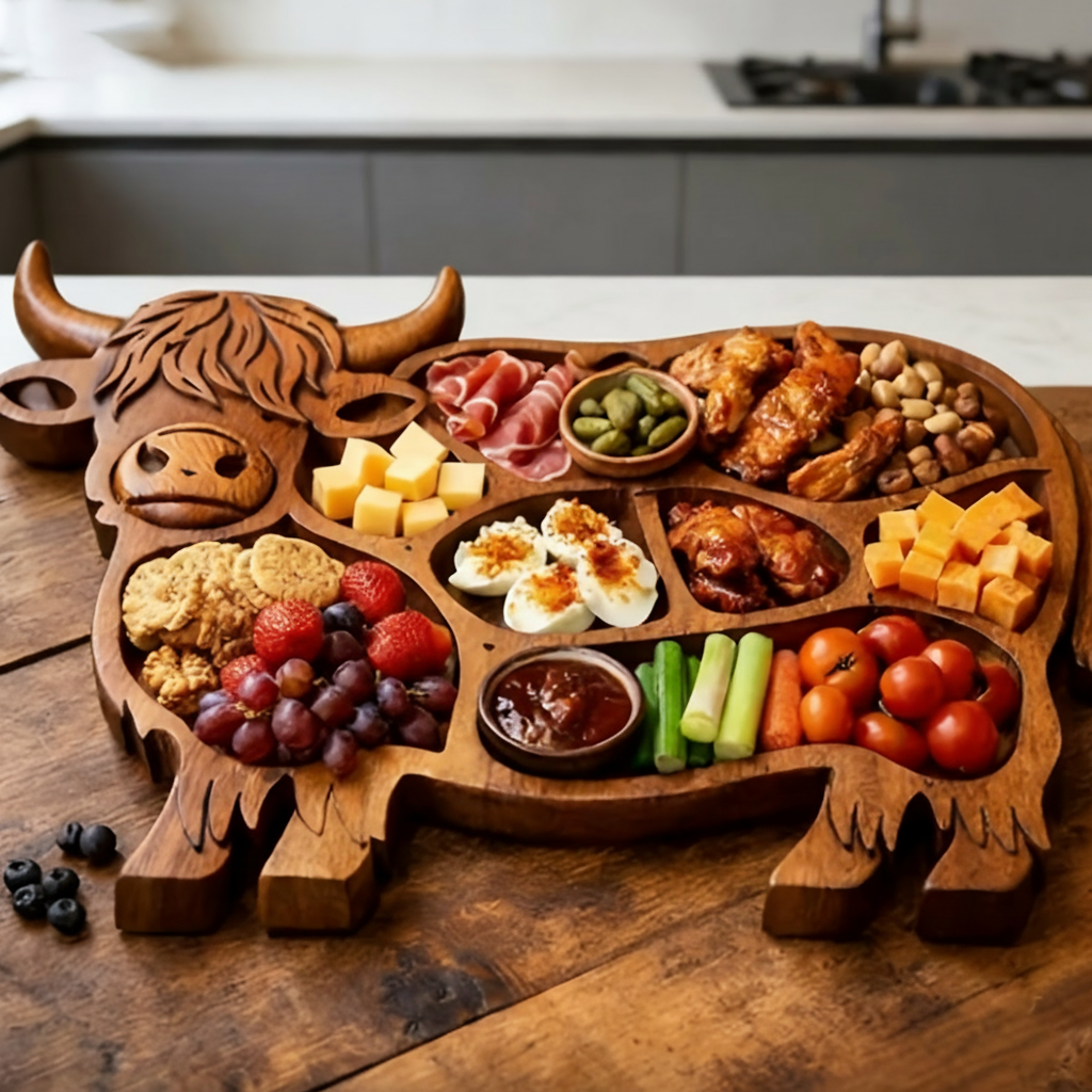 Highland Feast - Large Rustic Cow Charcuterie Board for Meat and Cheese 4