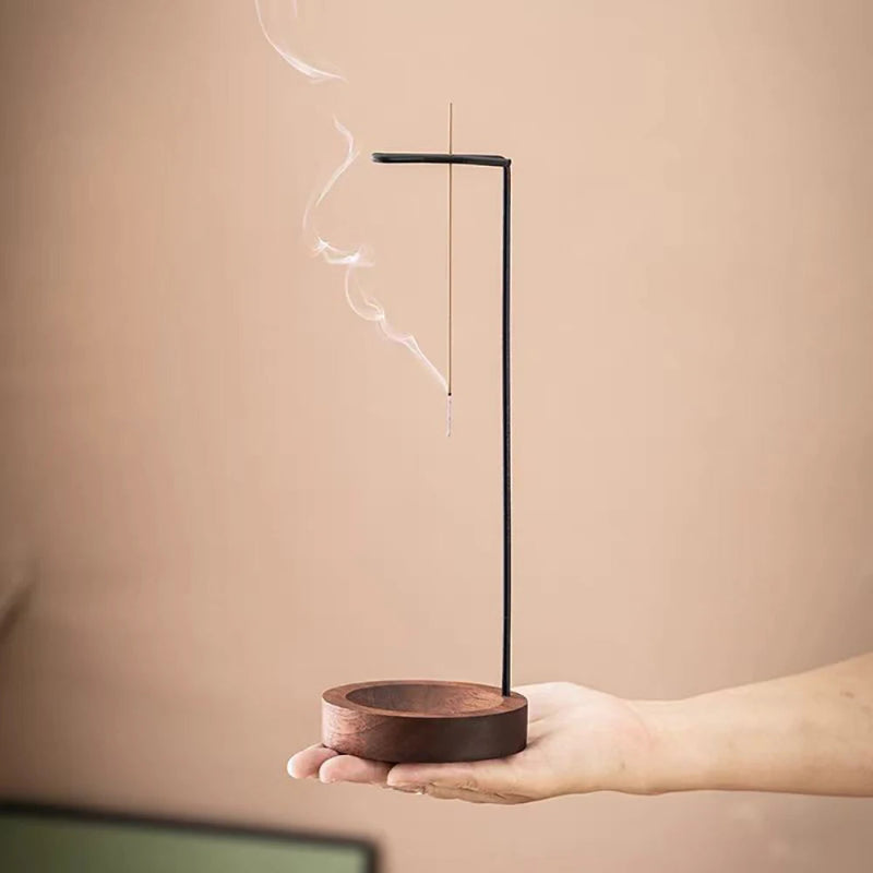 Kanso Upside Down Walnut Incense Holder - Elegant Burner for Meditation & Home Decor 3