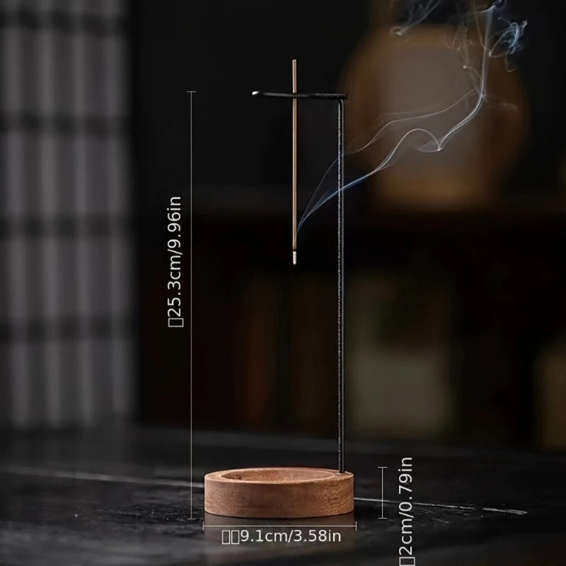 Kanso Upside Down Walnut Incense Holder - Elegant Burner for Meditation & Home Decor 6