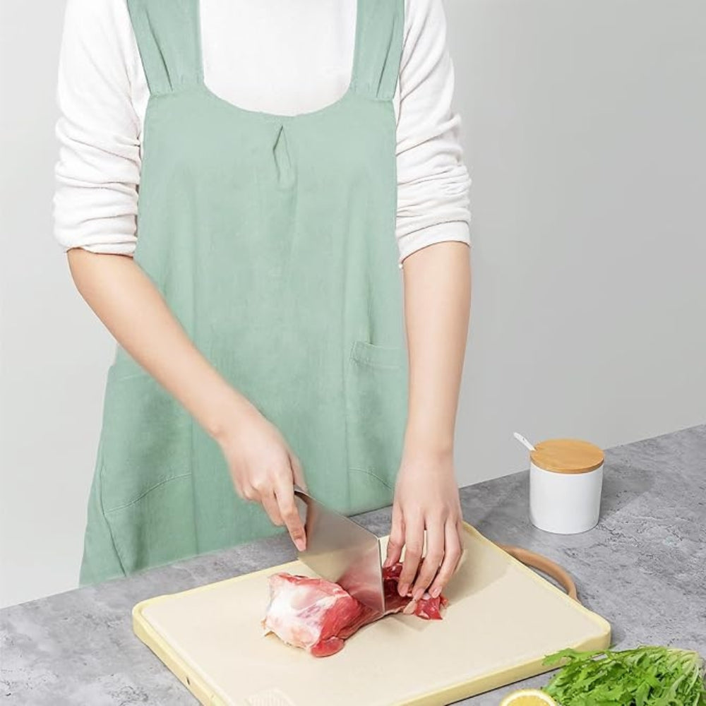 Korean-Inspired Cross-Back Apron Dress - Lightweight Cotton Blend with Pockets 3