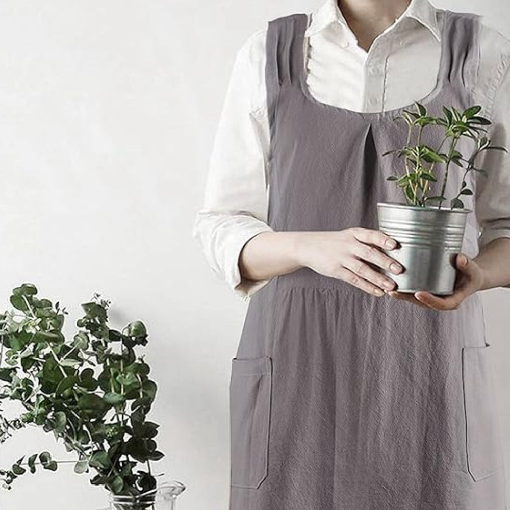 Korean-Inspired Cross-Back Apron Dress - Lightweight Cotton Blend with Pockets 4