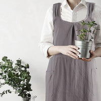 Korean-Inspired Cross-Back Apron Dress - Lightweight Cotton Blend with Pockets 4