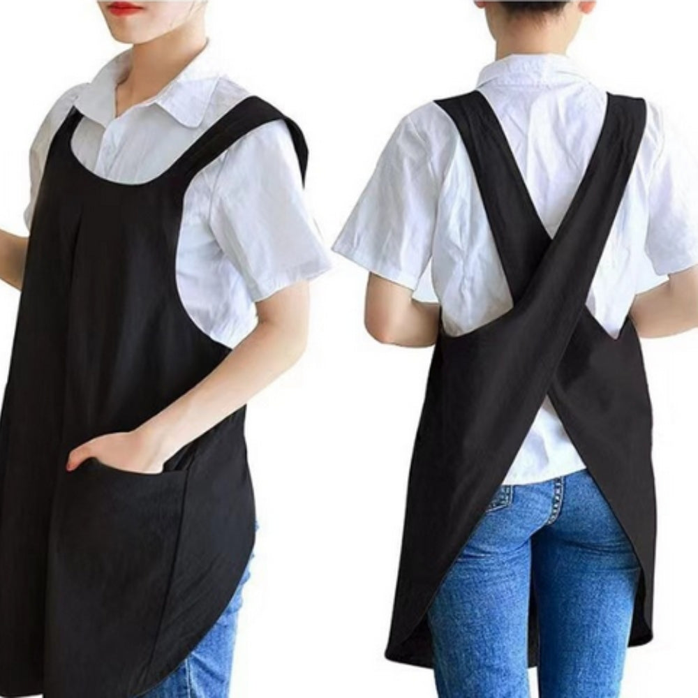 Korean-Inspired Cross-Back Apron Dress - Lightweight Cotton Blend with Pockets 5