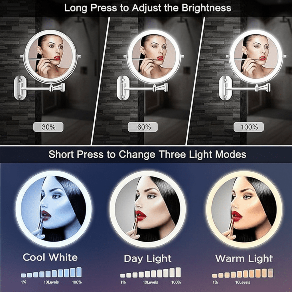 LED Magnifying Makeup Mirror with Light - Adjustable Brightness & Rechargeable Battery 5