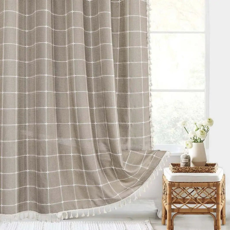 LINENCOVE – Bohemian linen shower curtain with tassels & waterproof design 0
