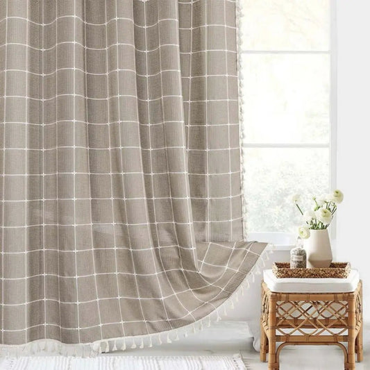 LINENCOVE – Bohemian linen shower curtain with tassels & waterproof design 0