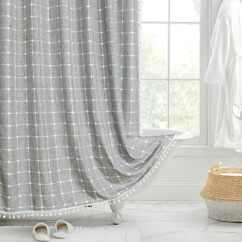 LINENCOVE – Bohemian linen shower curtain with tassels & waterproof design 1