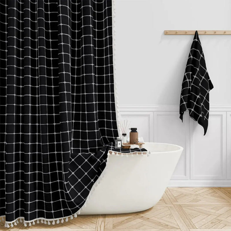 LINENCOVE – Bohemian linen shower curtain with tassels & waterproof design 2