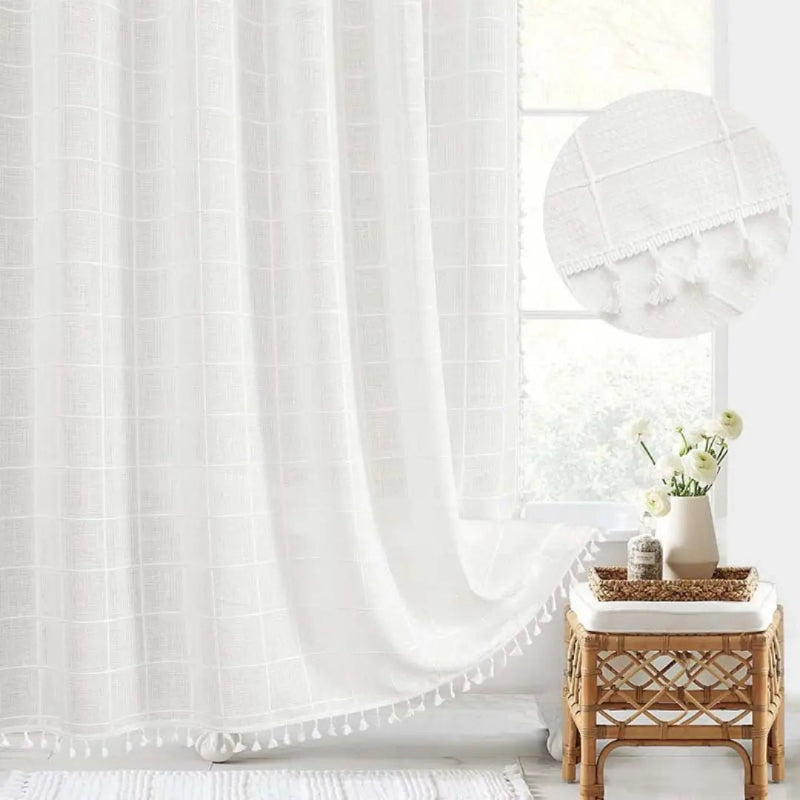 LINENCOVE – Bohemian linen shower curtain with tassels & waterproof design 3