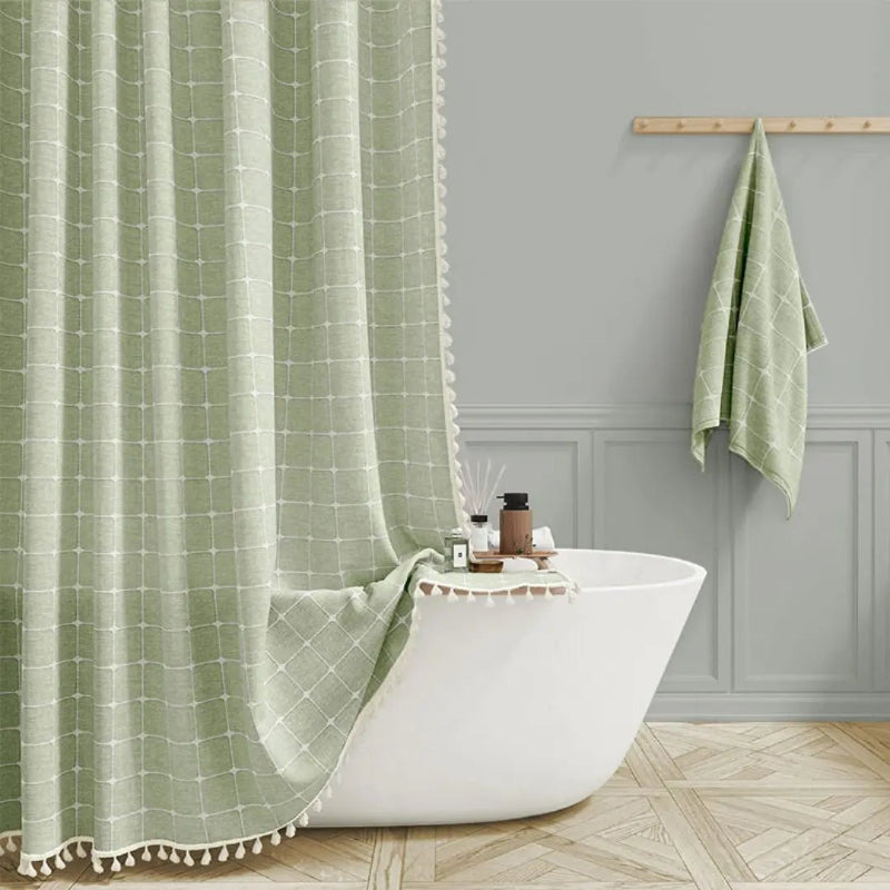 LINENCOVE – Bohemian linen shower curtain with tassels & waterproof design 4