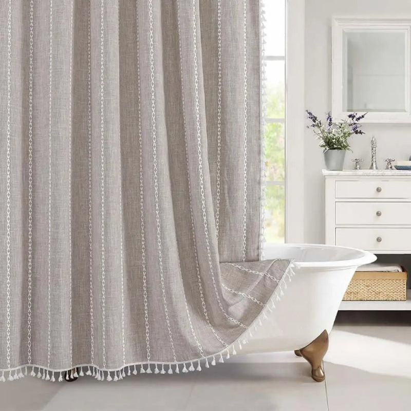 LINENCOVE – Bohemian linen shower curtain with tassels & waterproof design 7