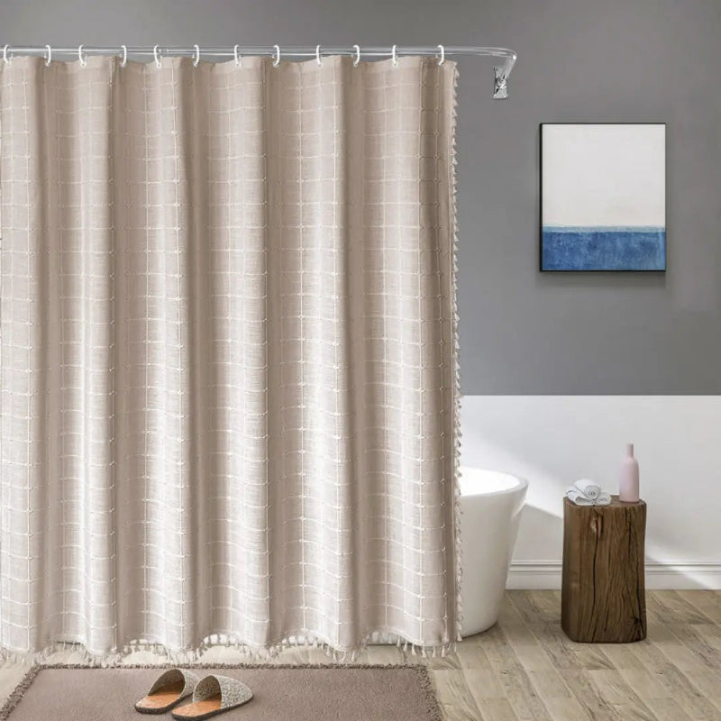 LINENCOVE – Bohemian linen shower curtain with tassels & waterproof design 8