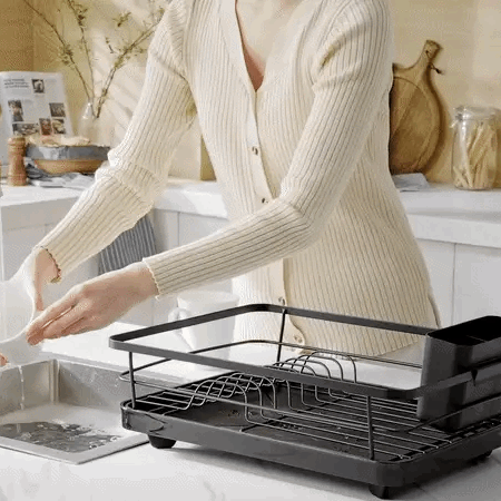Large Stainless Steel Dish Drying Rack with Efficient Drainboard & Cutlery Holder 1