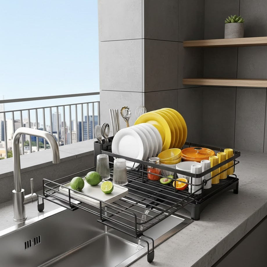 Large Stainless Steel Dish Drying Rack with Efficient Drainboard & Cutlery Holder 3