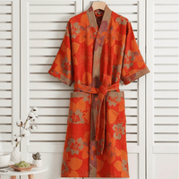 LeafKimono - Reversible Organic Cotton Bathrobe with Ginkgo Leaf Motif 10