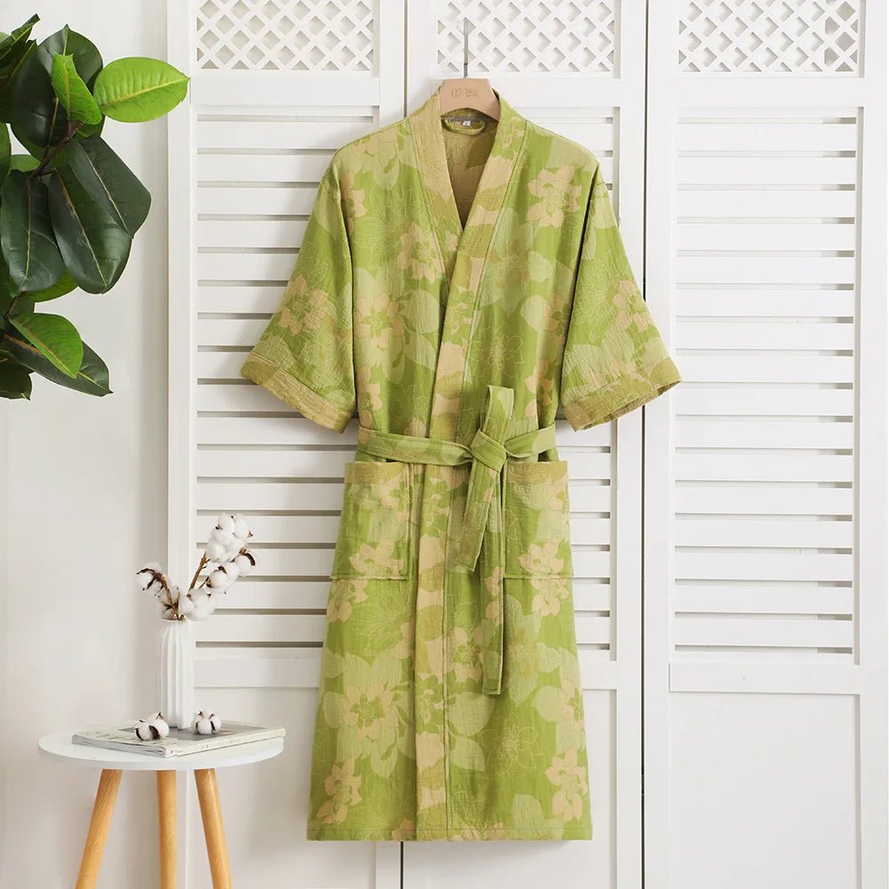 LeafKimono - Reversible Organic Cotton Bathrobe with Ginkgo Leaf Motif 11