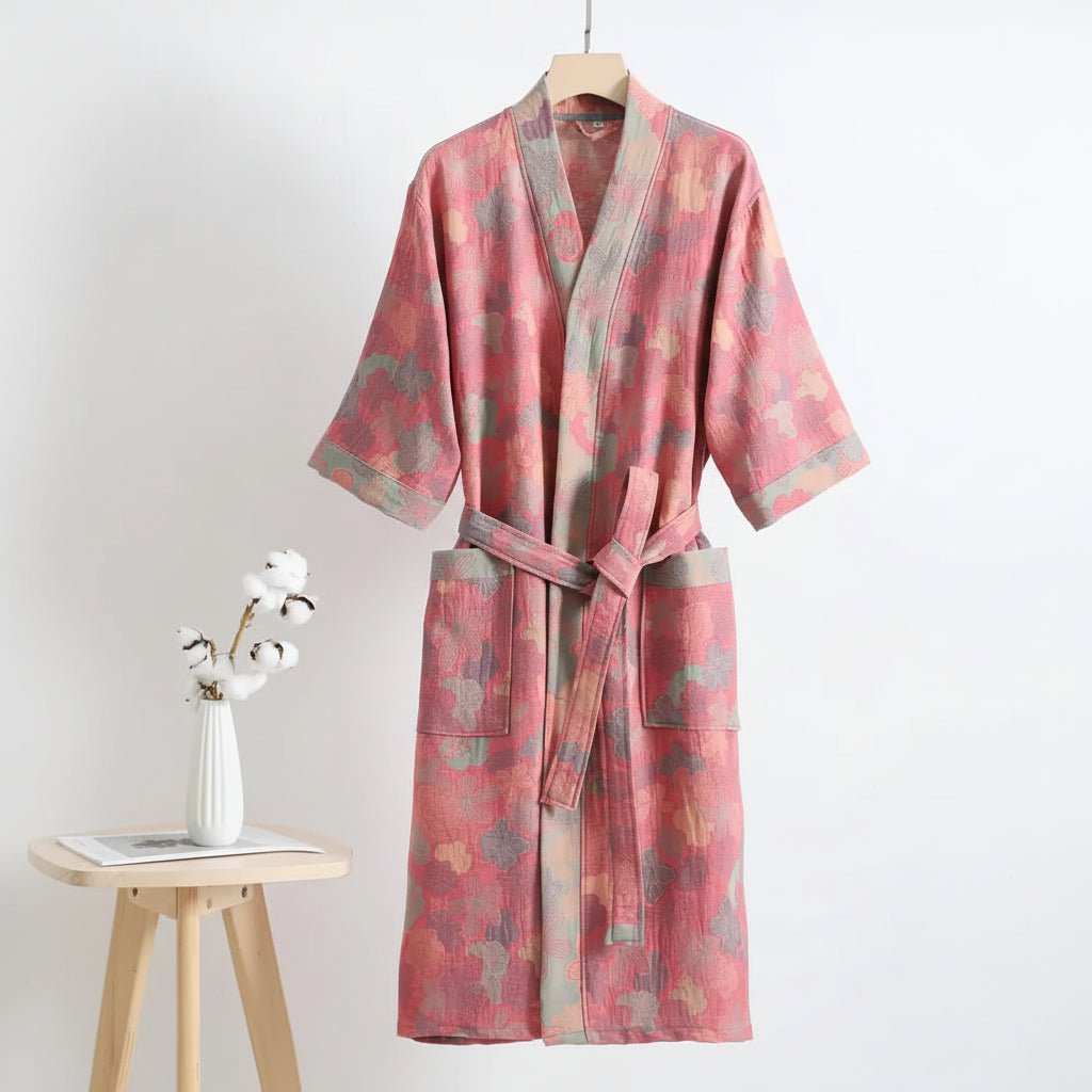 LeafKimono - Reversible Organic Cotton Bathrobe with Ginkgo Leaf Motif 13